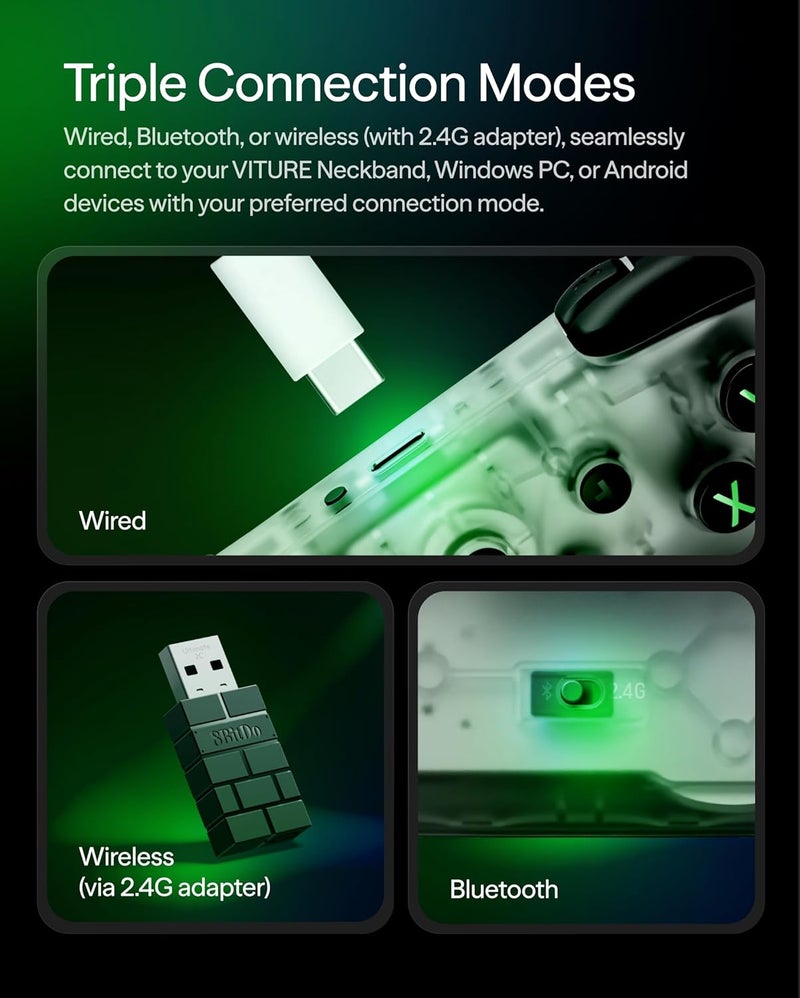 VITURE × 8BitDo Ultimate 2C 3-Mode Wireless Gaming Controller for Neckband, Android & Windows | Xbox Layout | Hall Effect Joysticks | Linear Triggers | L4/R4 Mapping | Wired, Bluetooth & 2.4G - Image 4